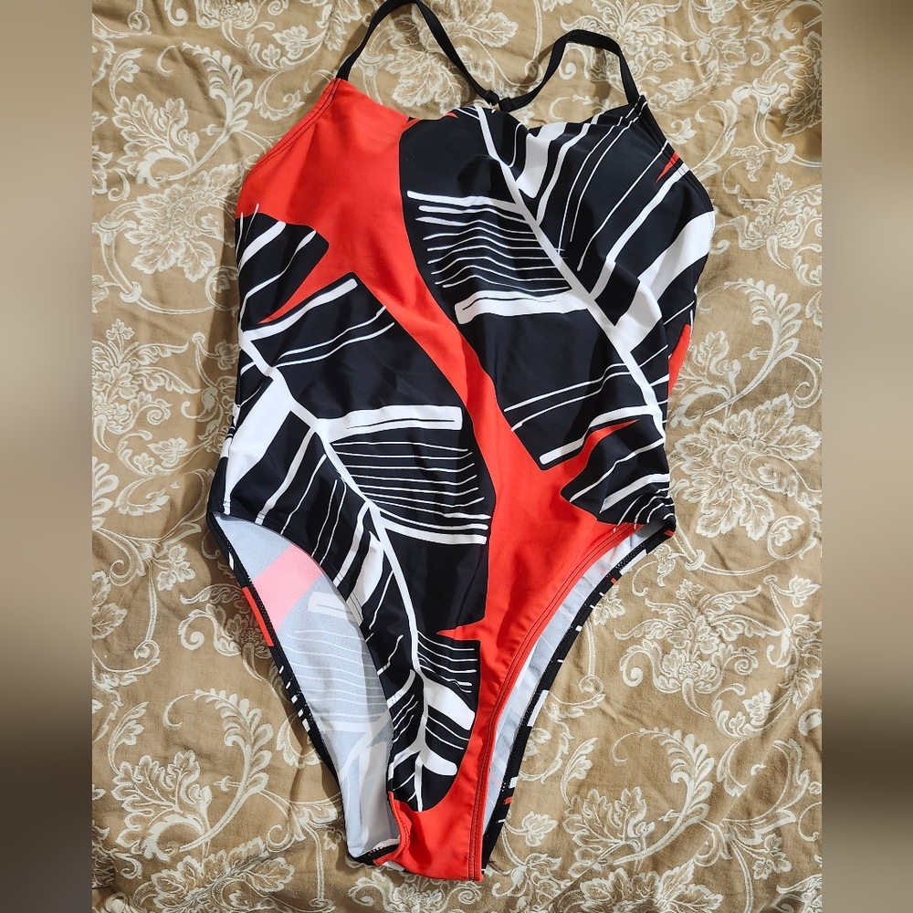 Vibrant Red and Black Swimwear. Size Large.